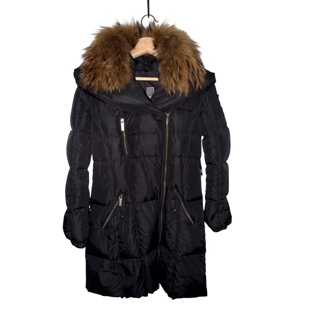 ADD Down 95/5 European Goose Down Puffer Coat Genuine Raccoon Fur US 2 Luxury